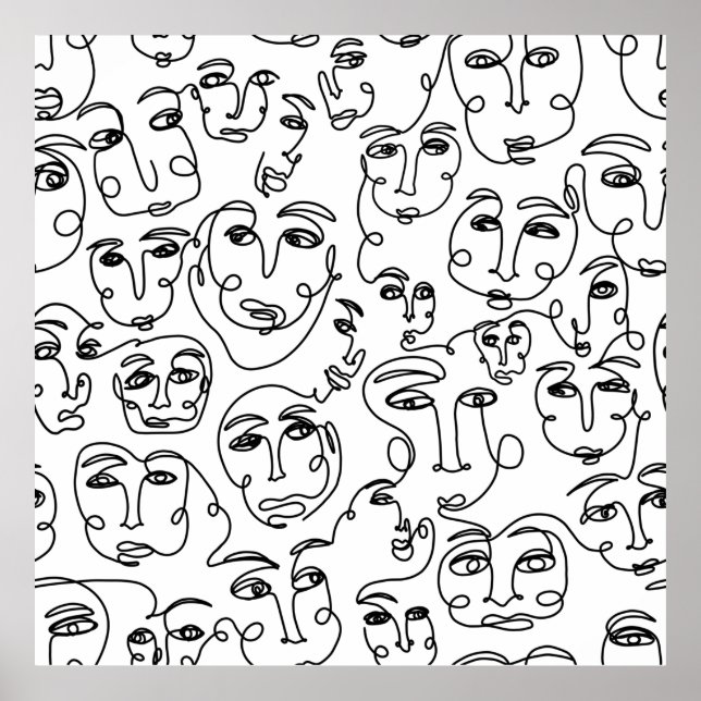 Viele Faces Line Art Poster (Vorne)