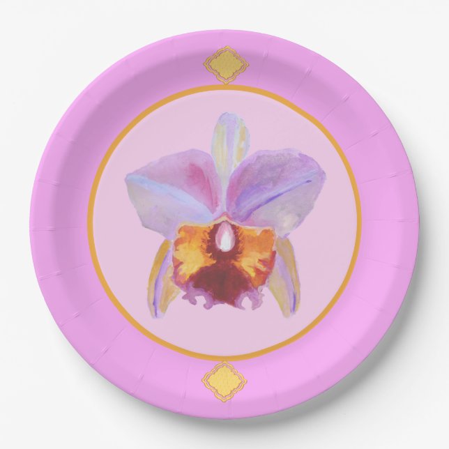 Viele Farben, ein Orchideenpapier-Teller Pappteller (Vorderseite)