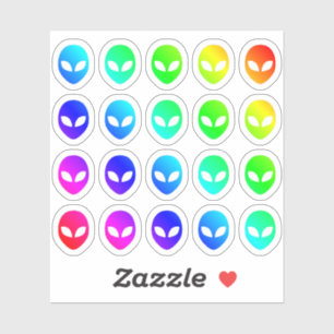 Viele farbenfrohe Alien führen winzige Regenbogenf Aufkleber