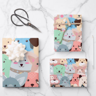 Viele farbenfrohe Hunde Design Geschenkpapier Set