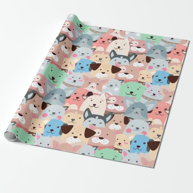 Viele farbenfrohe Hunde Design Wrapping Paper Roll Geschenkpapier (Ungerollt)