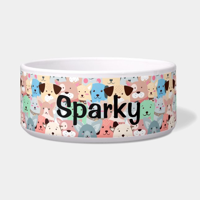 Viele farbenfrohe Hunde Keramik Napf (Vorderseite)