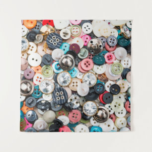 Viele farbenfrohe Nähknöpfe in verschiedenen Farbe Wandteppich