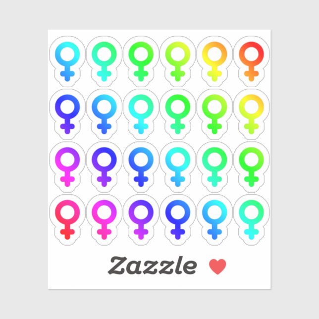 Viele farbenfrohe weibliche Gender-Symbole winzige Aufkleber (Blatt)