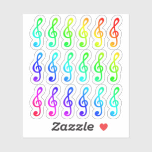 Viele farbenfrohe, winzige Rainbow-Treble-Clefs Aufkleber