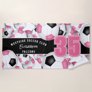 Viele Fußball-Bälle pinkfarbene schwarze Mädchen M Strandtuch
