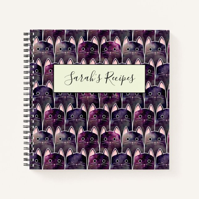 Viele Galaxy Cats Muster Notizbuch (Vorderseite)