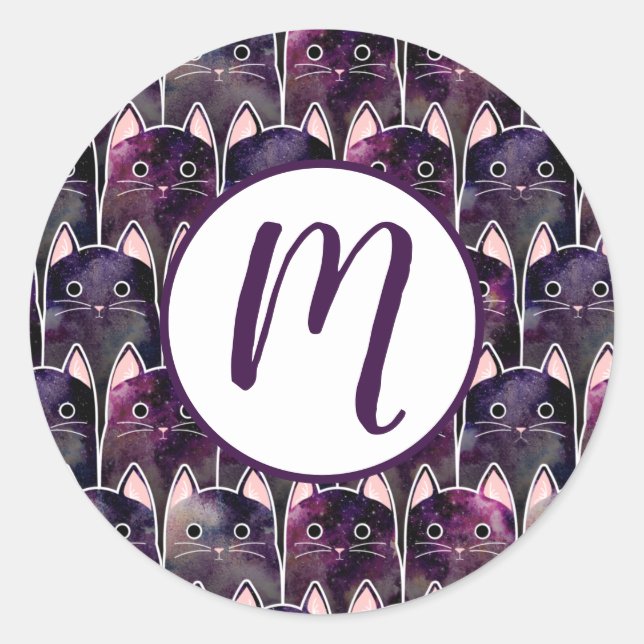 Viele Galaxy Cats Muster Runder Aufkleber (Vorderseite)