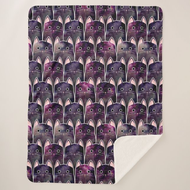 Viele Galaxy Cats Muster Sherpadecke (Vorderseite)