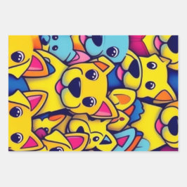 Viele gelbe Hunde Geschenkpapier Set