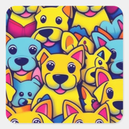 Viele gelbe Hunde Quadratischer Aufkleber