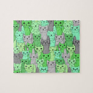 Viele grüne Katzen Design Jigsaw Puzzle