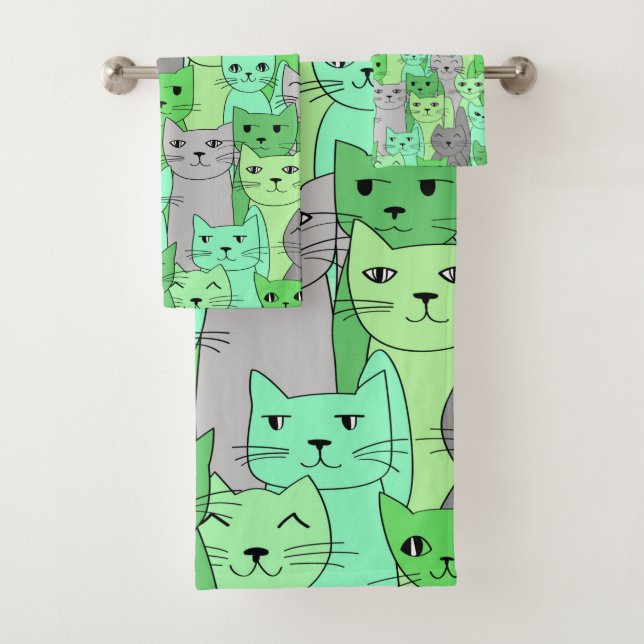 Viele grüne Katzen entwerfen Badetücher Set (Insitu)