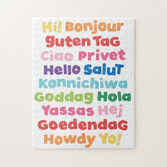 Viele Hellos Typografy Puzzle (Vertikal)
