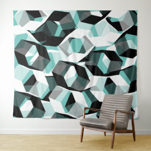 Viele Hexagons mit farblosen Teilen, auf leicht aq Wandteppich