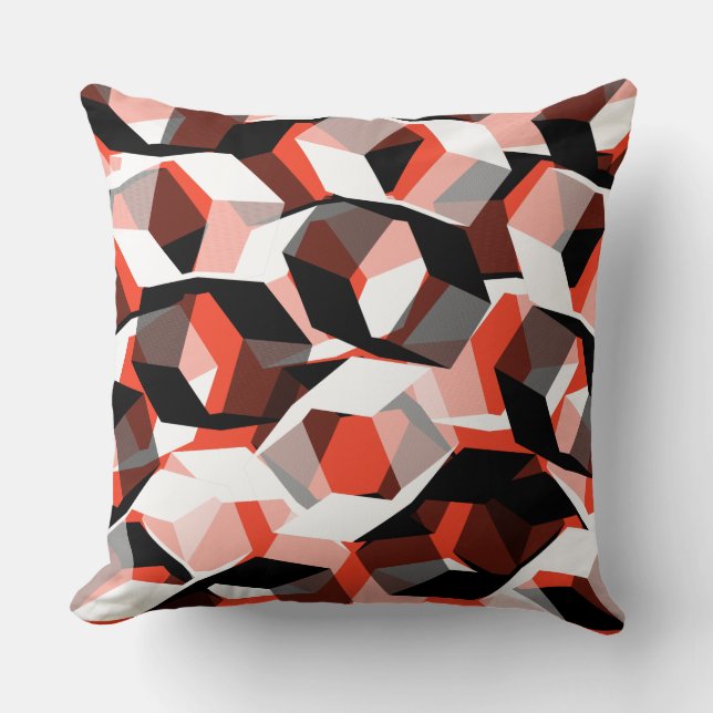 Viele Hexagons mit farblosen Teilen, in klarem Rot Kissen (Vorderseite)