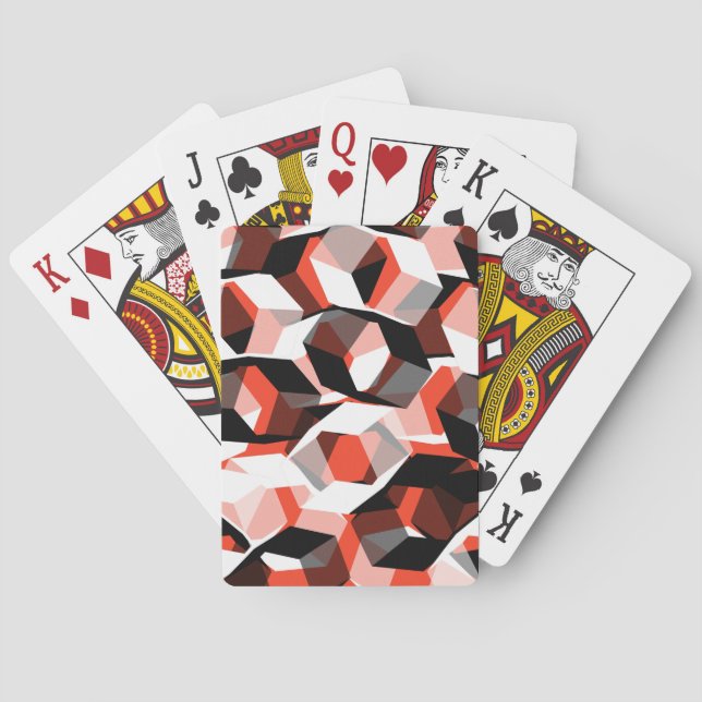 Viele Hexagons mit verfärbten Teilen in hellrot Spielkarten (Rückseite)