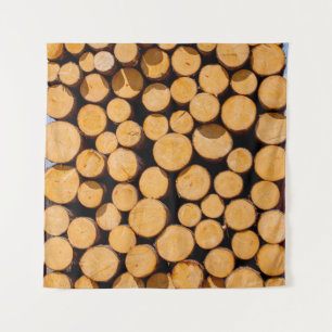 Viele Holzstämme runder Teakholz-Baumstämme Wandteppich