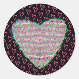 Viele Jolly Happy Green und Pink Hearts Runder Aufkleber