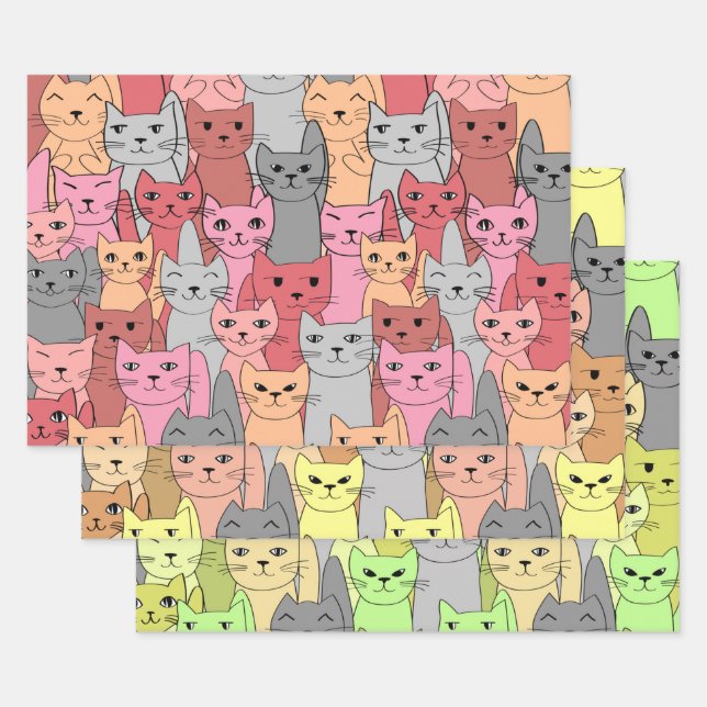 Viele Katzen-Design Geschenkpapier Set (Set)