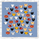 Viele Kitty Cats Poster<br><div class="desc">Viel Spaß mit kleinen Kätzchen auf einem mittelblauen Hintergrund für Tiere und Haustiere.</div>
