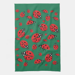 Viele Ladybugs Lucky Pattern Green Geschirrtuch