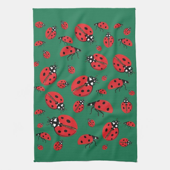 Viele Ladybugs Lucky Pattern Green Geschirrtuch (Vertikal)