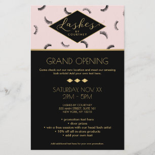 Viele Lashes Muster Lash Salon Pink/Schwarz/Gold Flyer