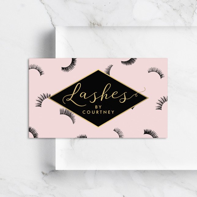 Viele Lashes Muster Lash Salon Pink/Schwarz/Gold Visitenkarte (Von Creator hochgeladen)