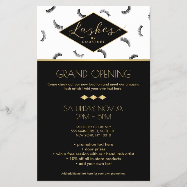 Viele Lashes Muster Lash Salon Weiß/Schwarz/Gold Flyer (Vorne)