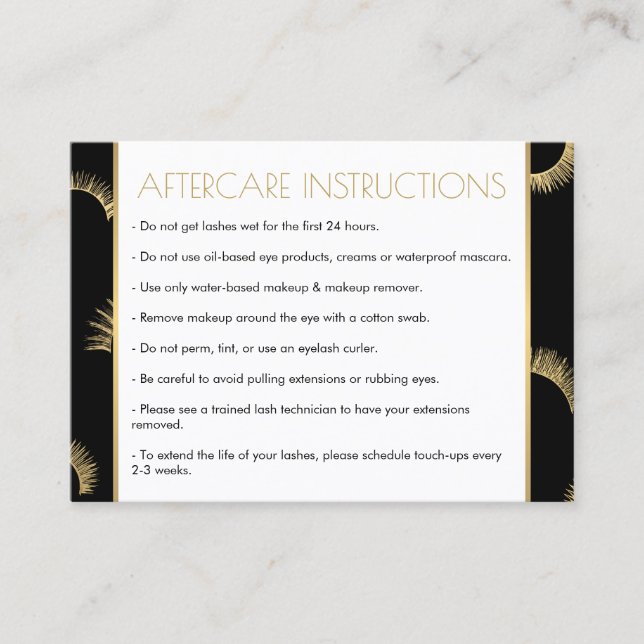 Viele Lashes Salon Black/Gold Aftercare Card Visitenkarte (Vorderseite)