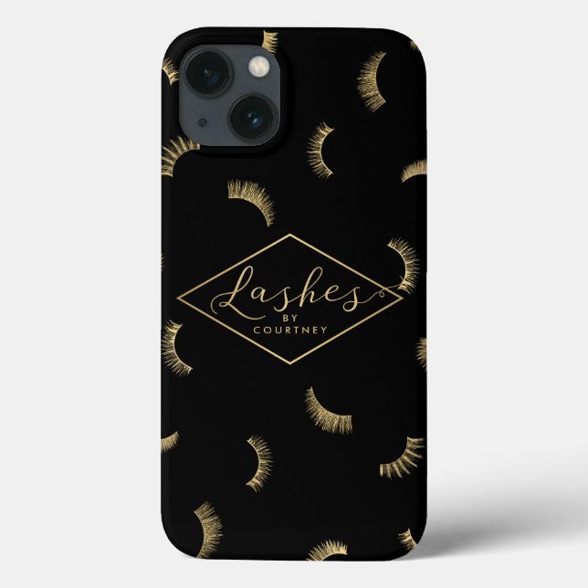 Viele Lashes Schwarz/Gold-Muster Personalisiert Case-Mate iPhone Hülle (Rückseite)