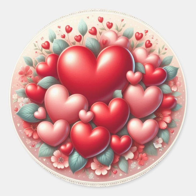 Viele Lieben - Hearts Round Sticker (Vorderseite)