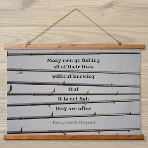 Viele Männer fischen Rods Wandteppich Mit Holzrahmen