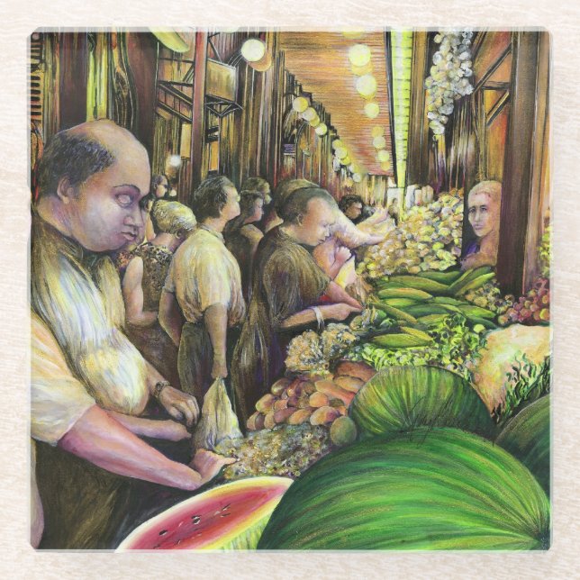 Viele Männer, viele Melonen, Budapest Glasuntersetzer (Vorderseite)