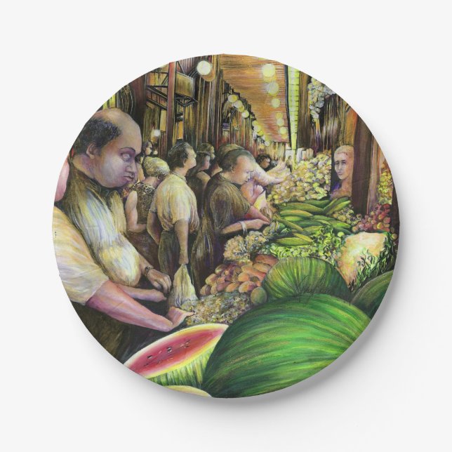 Viele Männer, viele Melonen, Budapest Pappteller (Vorderseite)