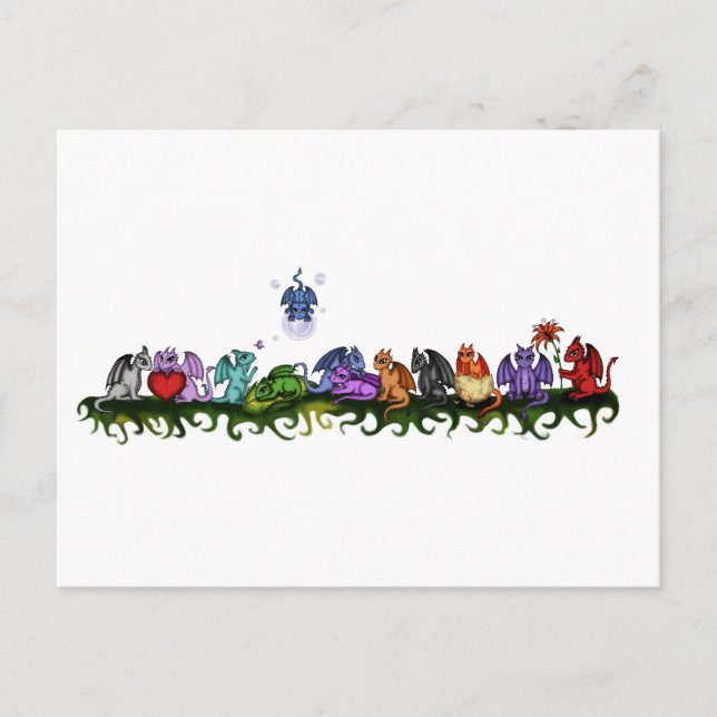 viele niedliche Drachen Postkarte (Vorderseite)