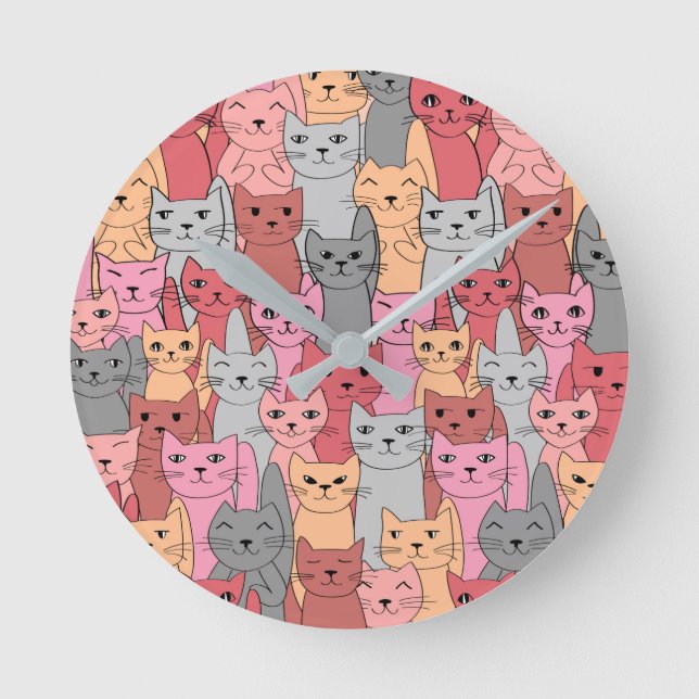 Viele Red Cats Design Wall Clock Runde Wanduhr (Vorderseite)