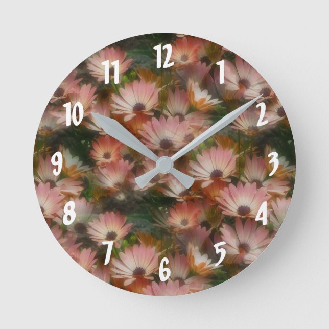 Viele rosa afrikanische Daisy-Blume Runde Wanduhr (Vorderseite)