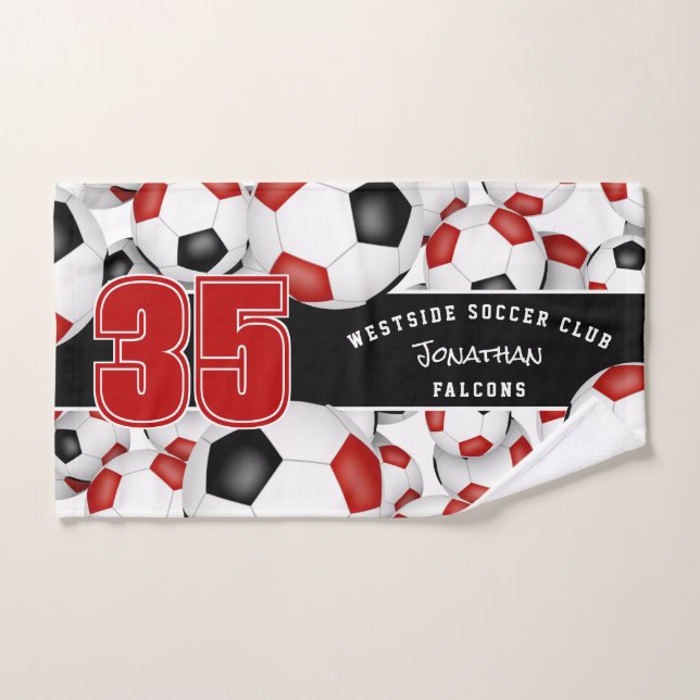 Viele rote schwarze Mannschaftsfarben Fußballbälle Handtuch (Handtuch)