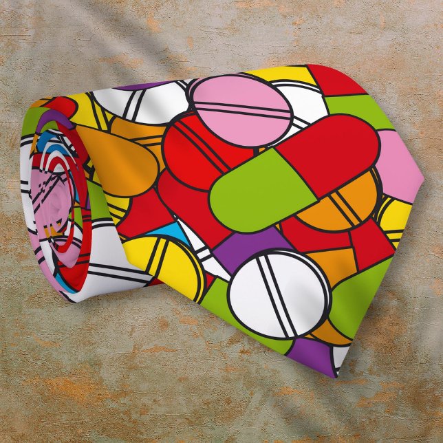 Viele Tabletten Krawatte (Lots of Pills Coloful Modern Pattern Tie)