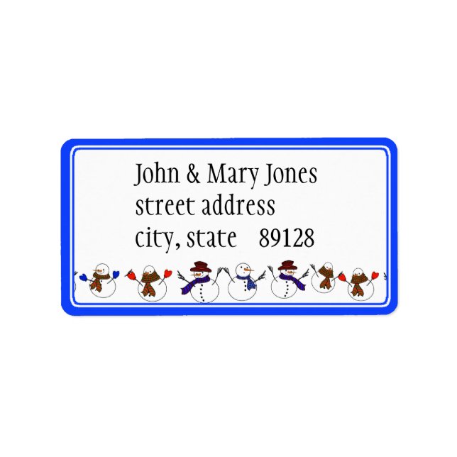 Viele Weihnachts-Cartoon-Snowmen Adressaufkleber (Vorne)