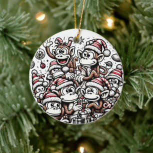 Viele Weihnachtsaffen Keramik Ornament