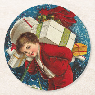 Viele Weihnachtspakete Runder Pappuntersetzer