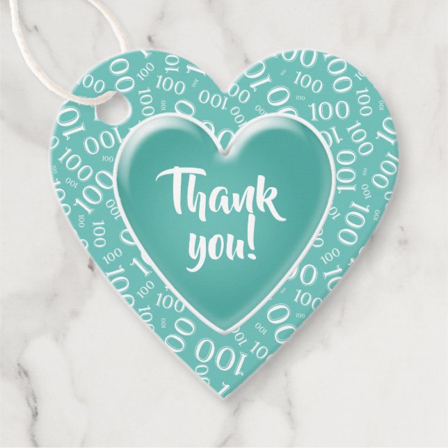 Vielen Dank 100. Zufallszahlenmuster Aquamarin/wei Geschenkanhänger (Vorderseite)