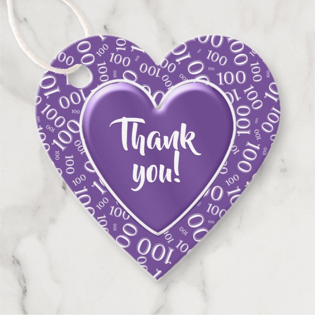 Vielen Dank 100. Zufallszahlenmuster Lila/weiß Geschenkanhänger (Vorderseite)