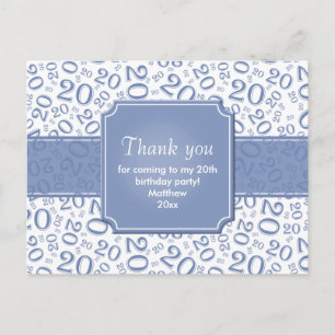 Vielen Dank 20. Geburtstag Nummer Muster Blau/Weiß Postkarte