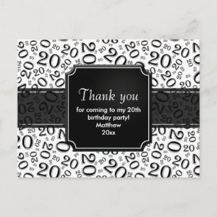 Vielen Dank 20. Geburtstag Nummer Muster Schwarz/W Postkarte