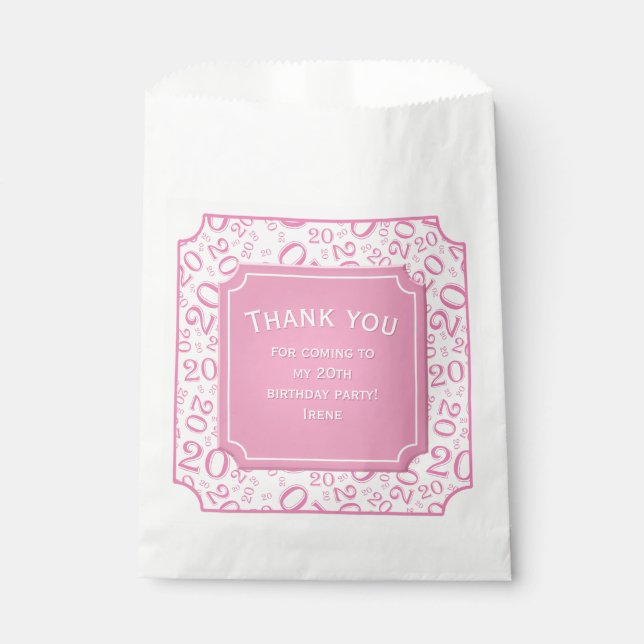 Vielen Dank: 20. Random Number Pattern Pink 20 Geschenktütchen (Vorderseite)