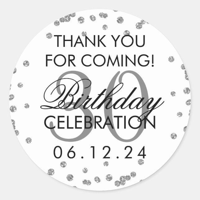 Vielen Dank, 30. Geburtstag Glitzer Confetti Runder Aufkleber (Vorderseite)